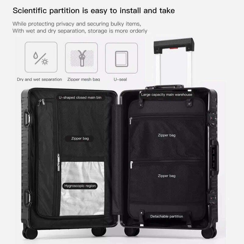 KIMLUD, 20"24"28" Inch Aluminum Trolley Suitcase Waterproof Metallic Cabin Luggage Trolly Bag With Wheels, KIMLUD Womens Clothes