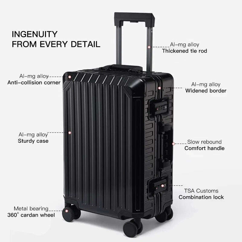 KIMLUD, 20"24"28" Inch Aluminum Trolley Suitcase Waterproof Metallic Cabin Luggage Trolly Bag With Wheels, KIMLUD Womens Clothes