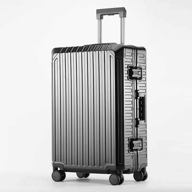 KIMLUD, 20"24"28" Inch Aluminum Trolley Suitcase Waterproof Metallic Cabin Luggage Trolly Bag With Wheels, black / 24Inches 600mm, KIMLUD APPAREL - Womens Clothes