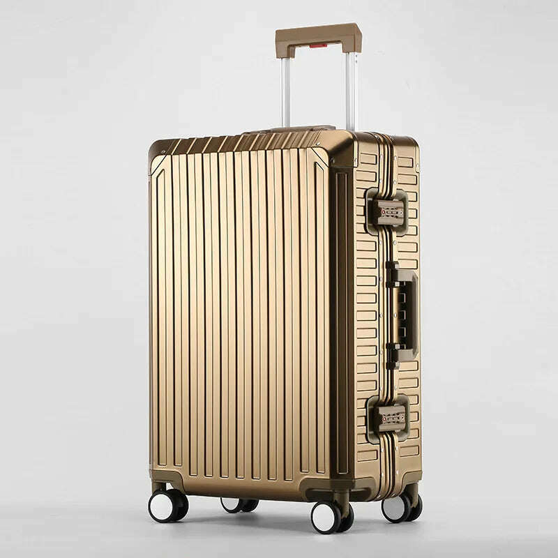 KIMLUD, 20"24"28" Inch Aluminum Trolley Suitcase Waterproof Metallic Cabin Luggage Trolly Bag With Wheels, Gold / 24Inches 600mm, KIMLUD APPAREL - Womens Clothes