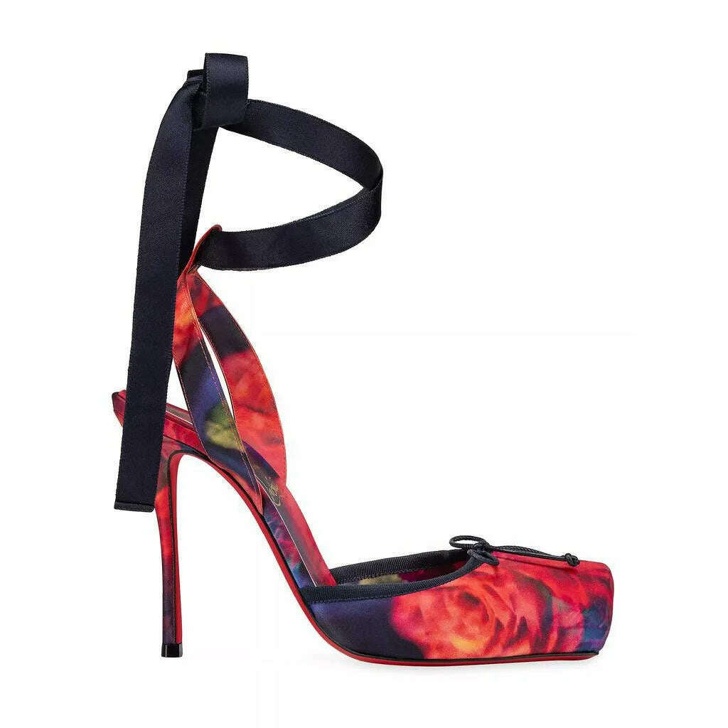 KIMLUD, 2025 Women's New Summer Square Satin High Heel Sandals with Ankle Strap, Fashionable Party and Banquet Ballet High Heels, KIMLUD Womens Clothes
