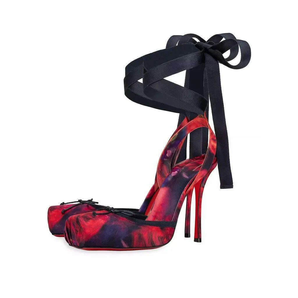 KIMLUD, 2025 Women's New Summer Square Satin High Heel Sandals with Ankle Strap, Fashionable Party and Banquet Ballet High Heels, KIMLUD Womens Clothes