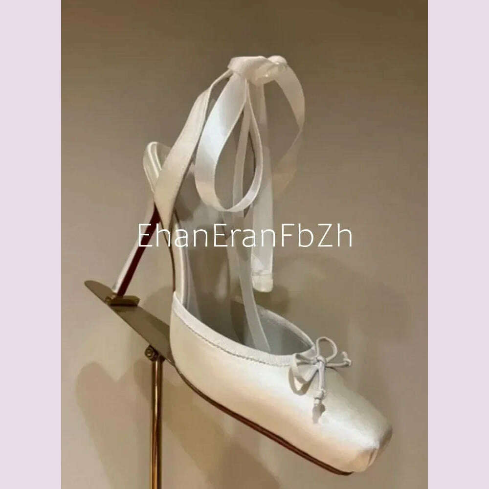 KIMLUD, 2025 Women's New Summer Square Satin High Heel Sandals with Ankle Strap, Fashionable Party and Banquet Ballet High Heels, white / 46, KIMLUD APPAREL - Womens Clothes