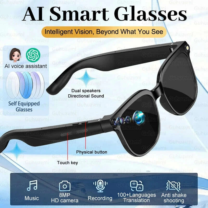 2026 AI Smart Glasses ChatGPT 800W HD Camera 4K Video Recorder 100+Translation Bluetooth Call Smart Eyeglasses For Travel Work