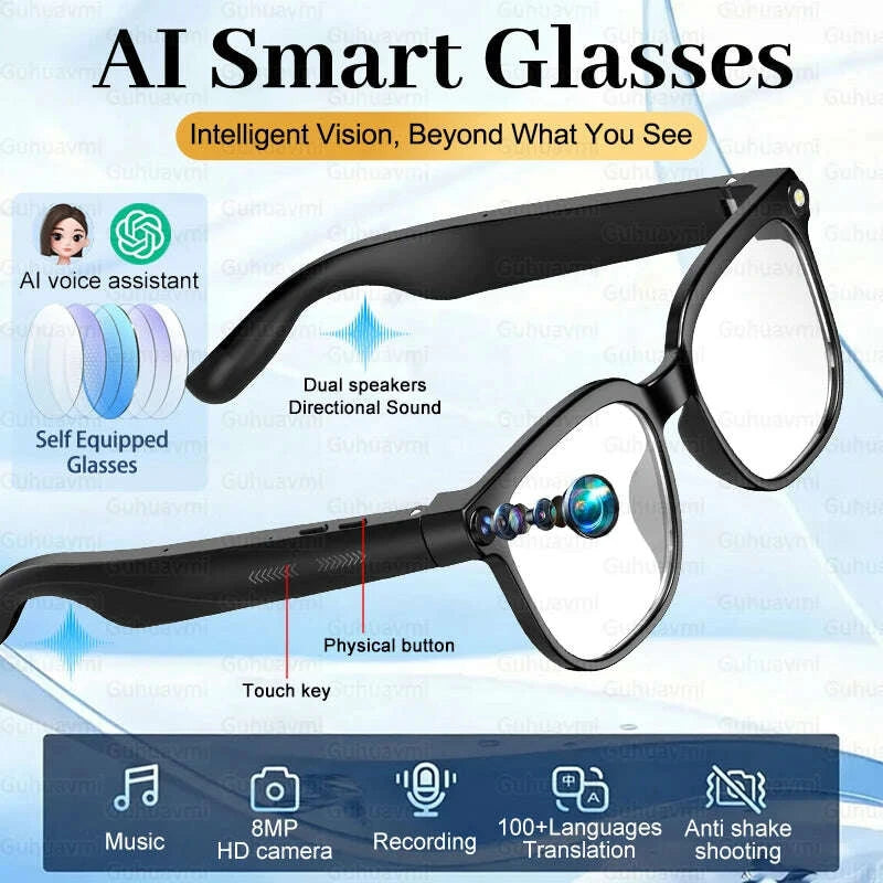 2026 AI Smart Glasses ChatGPT 800W HD Camera 4K Video Recorder 100+Translation Bluetooth Call Smart Eyeglasses For Travel Work