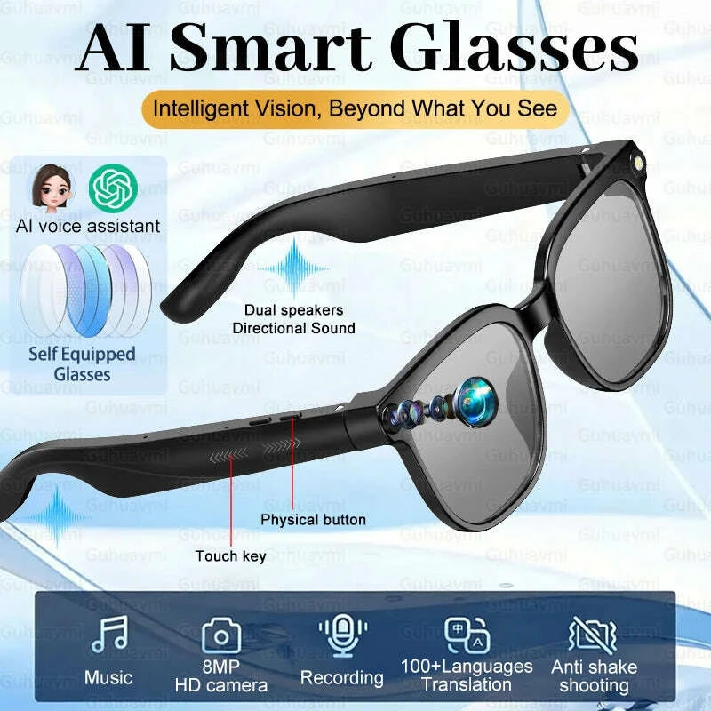 2026 AI Smart Glasses ChatGPT 800W HD Camera 4K Video Recorder 100+Translation Bluetooth Call Smart Eyeglasses For Travel Work