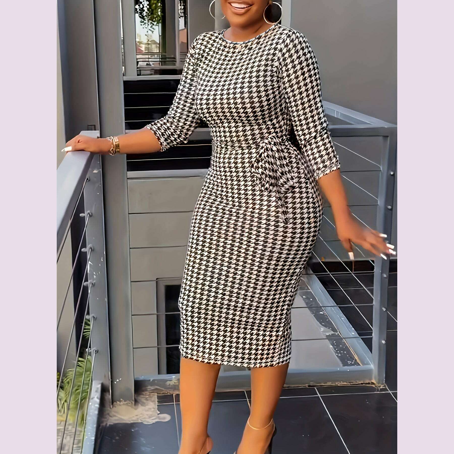 plus-size-midi-dress---relaxed-casual-style-with-comfortable-half-sleeve-classic-round-neck-slight-stretch-and-adjustable-belted-waist---womens-plus-size-houndstooth-print-midi-dress-for-everyday-wearkimlud-womens-fashion-34625607