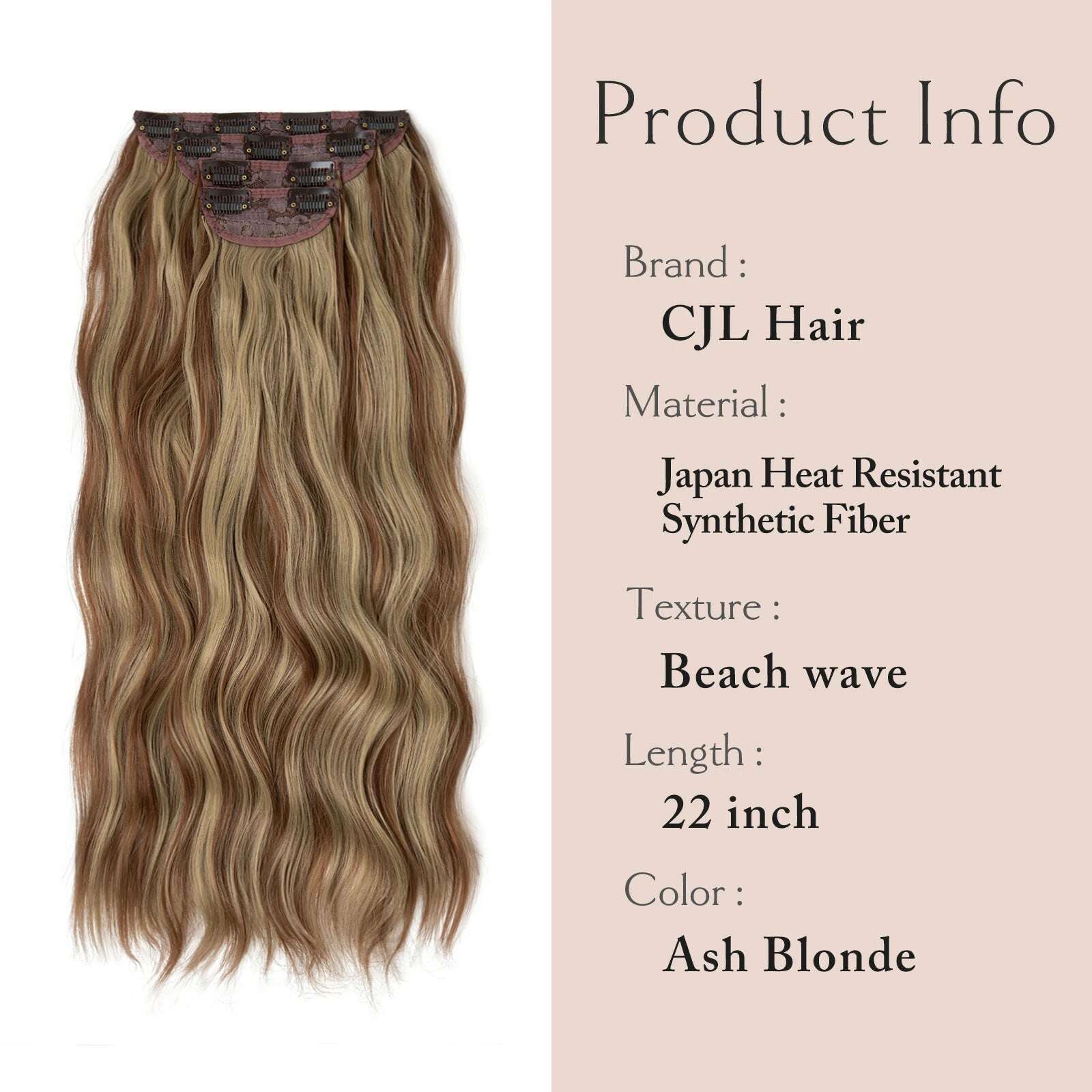 KIMLUD, 22" 4pcs/set Synthetic Clip In Hair Extensions Elegant Long Wavy Thick Hairpiece Daily Use Brown Blonde Natural Fake Hair, KIMLUD Womens Clothes