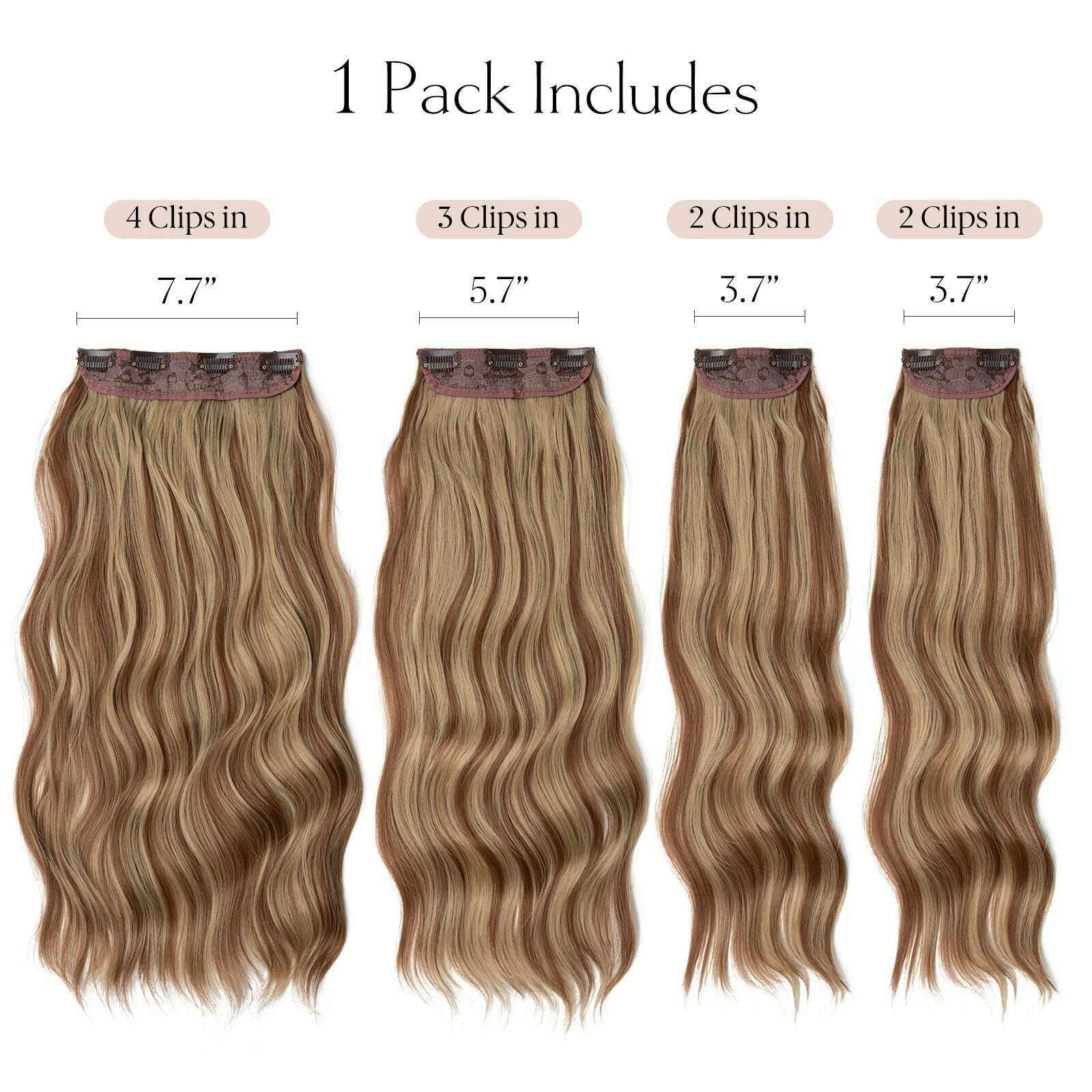 KIMLUD, 22" 4pcs/set Synthetic Clip In Hair Extensions Elegant Long Wavy Thick Hairpiece Daily Use Brown Blonde Natural Fake Hair, KIMLUD Womens Clothes