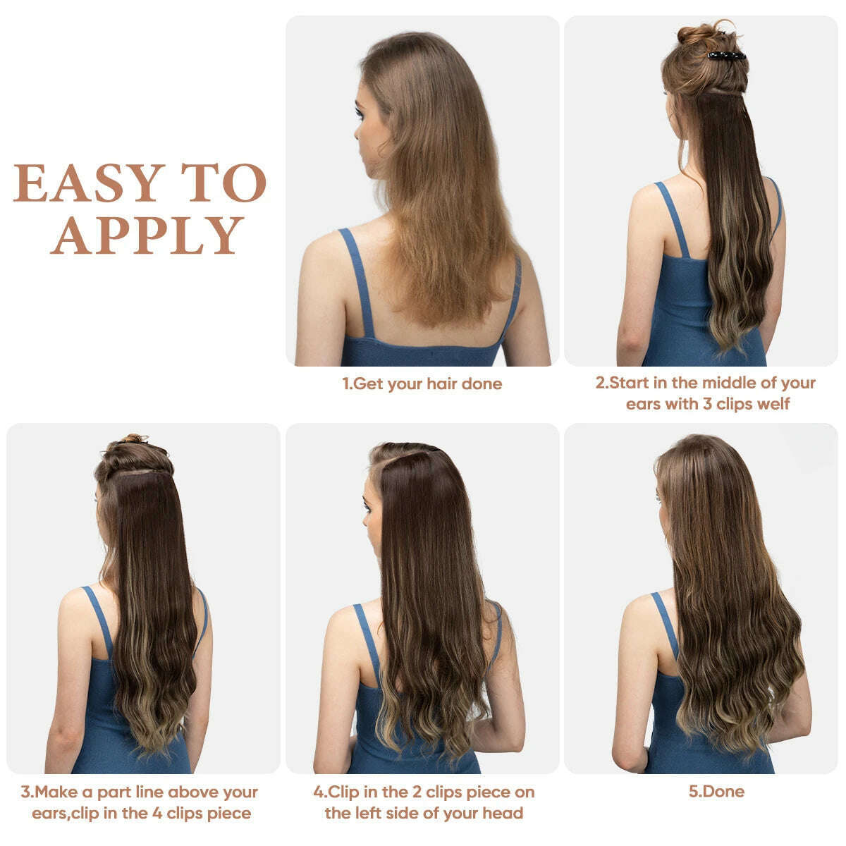 KIMLUD, 22" 4pcs/set Synthetic Clip In Hair Extensions Elegant Long Wavy Thick Hairpiece Daily Use Brown Blonde Natural Fake Hair, KIMLUD Womens Clothes