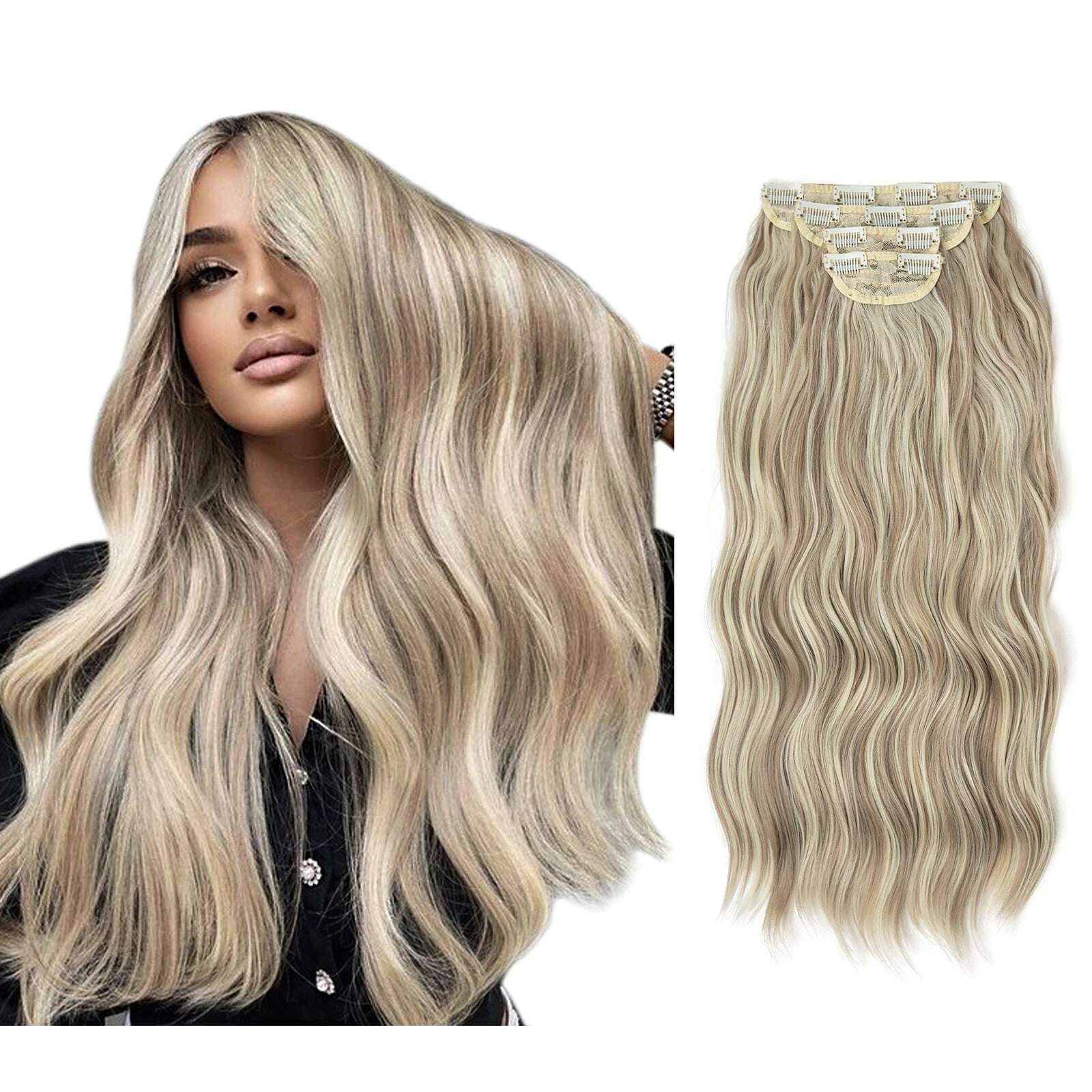 KIMLUD, 22" 4pcs/set Synthetic Clip In Hair Extensions Elegant Long Wavy Thick Hairpiece Daily Use Brown Blonde Natural Fake Hair, Dirty Blonde / 22INCHES, KIMLUD APPAREL - Womens Clothes