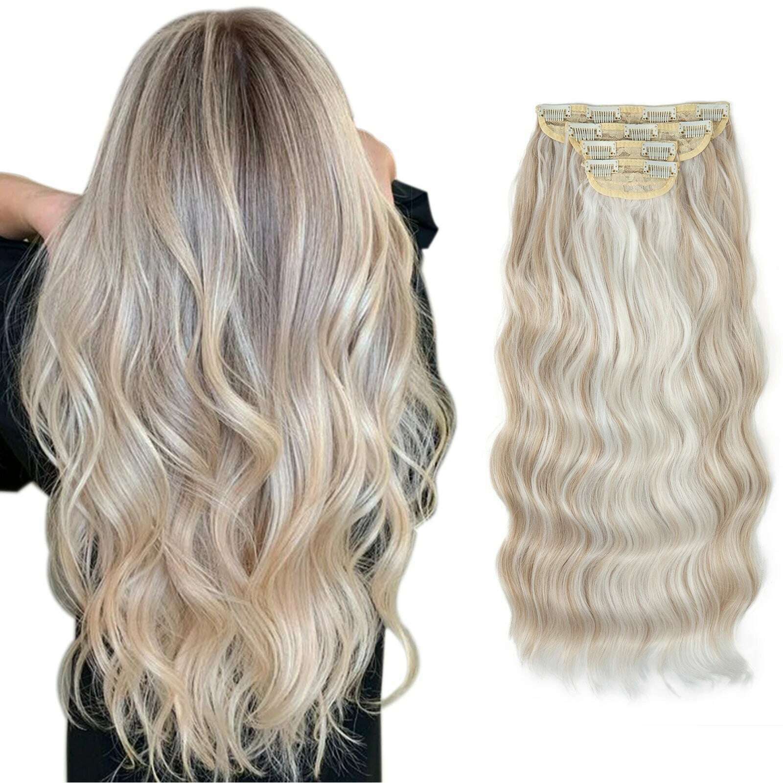 KIMLUD, 22" 4pcs/set Synthetic Clip In Hair Extensions Elegant Long Wavy Thick Hairpiece Daily Use Brown Blonde Natural Fake Hair, Natural Color / 22INCHES, KIMLUD APPAREL - Womens Clothes
