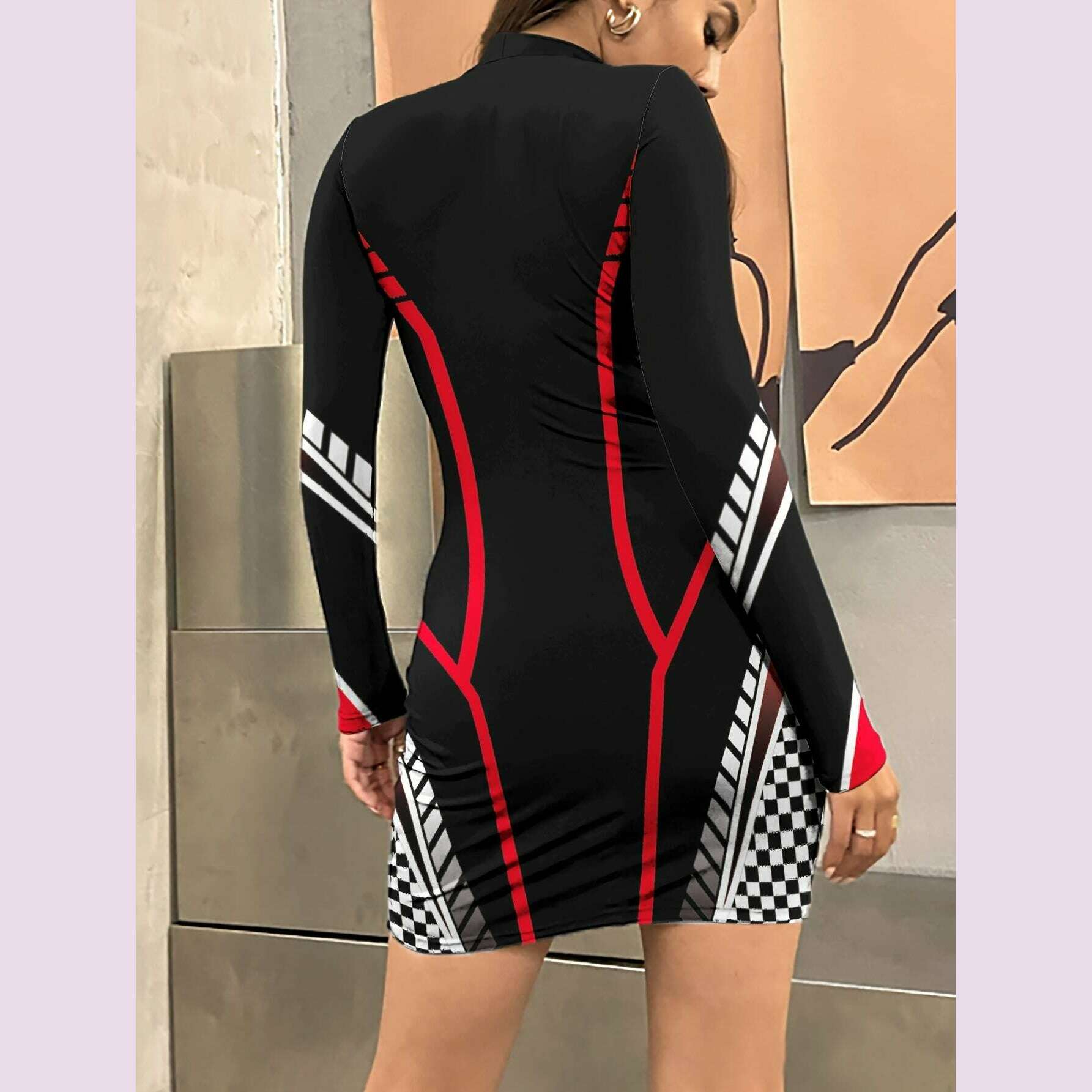 womens-high-neck-long-sleeve-bodycon-dress---black-with-red-white-letter-print-stretchy-polyester-elastane-blend-form-fitting-design-for-springfallkimlud-womens-fashion-34625750