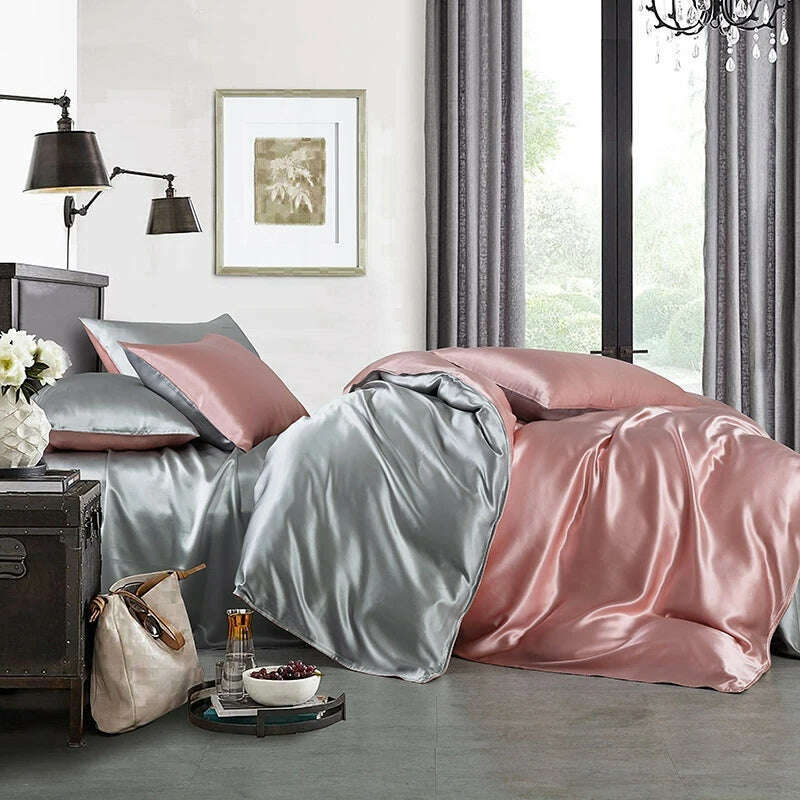 KIMLUD, 22MM Silk Duvet Cover 1pc 100% Mulberry Silk Seamless Solid Dyed Color Silk Cover Bedding  Many Size Customize Size, Deep pink and Gray / 170x220cm, KIMLUD Womens Clothes