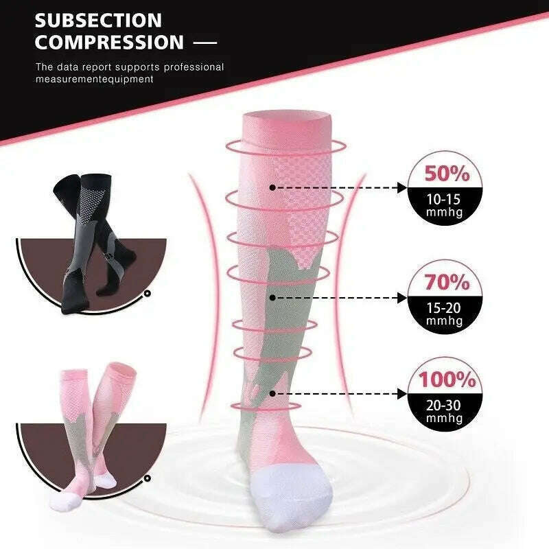 2/3/4 Pairs Compression Socks Knee High Sports Socks Medical Nursing Stockings Varicose Veins Socks Outdoor Cycling Socks - KIMLUD