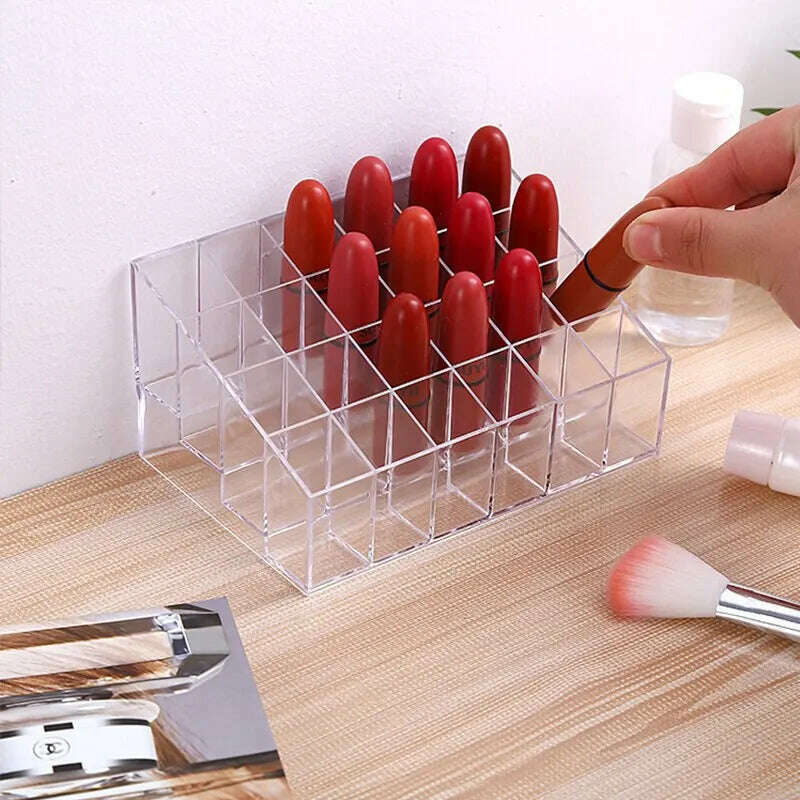 24 Grid Lipstick Holder Acrylic Cosmetics Storage Box Can Store And Sort Lipstick Nail Polish And Jewelry Display Rack - KIMLUD