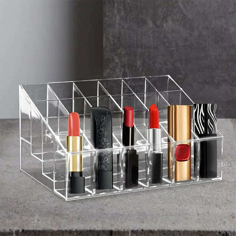 24 Grid Lipstick Holder Acrylic Cosmetics Storage Box Can Store And Sort Lipstick Nail Polish And Jewelry Display Rack - KIMLUD