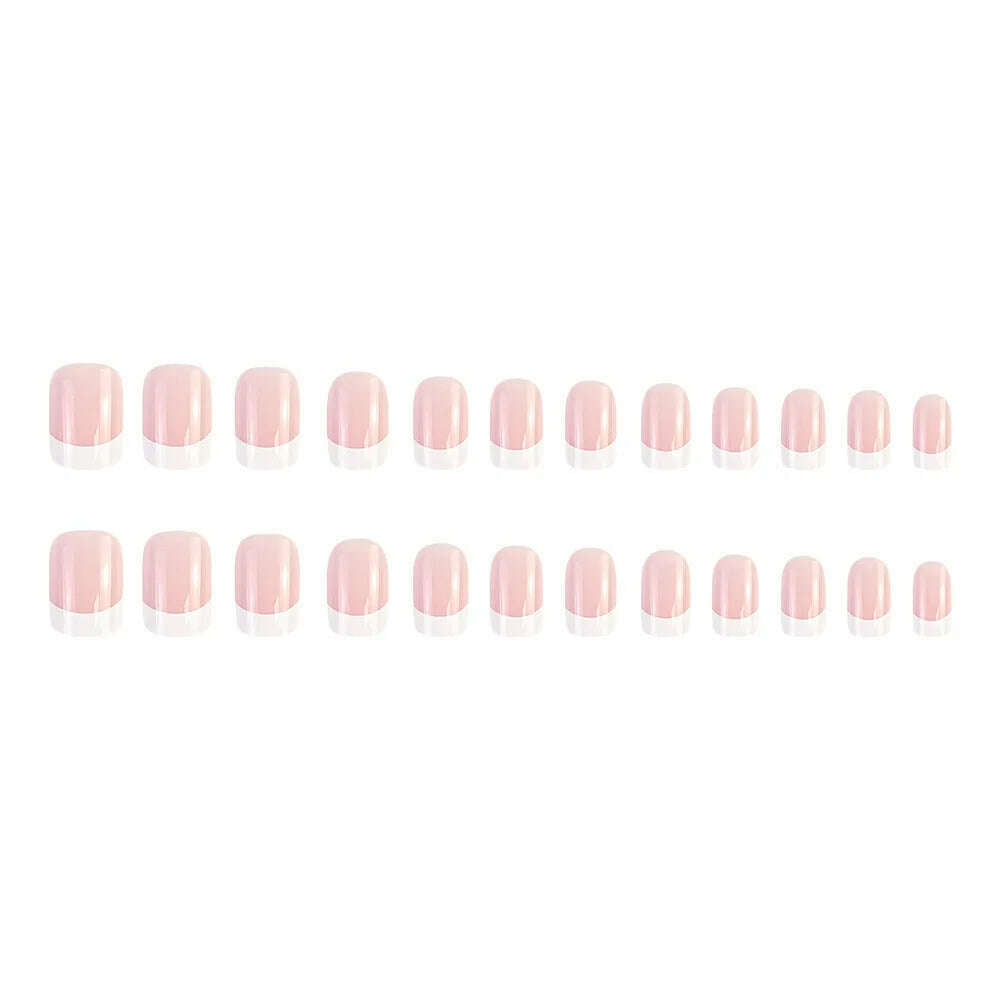 KIMLUD, 24 Pcs Glossy Medium Square Press On Nails Pink French Style False Nails Artificial Finger Manicure  Reusable False Nails, KIMLUD Womens Clothes