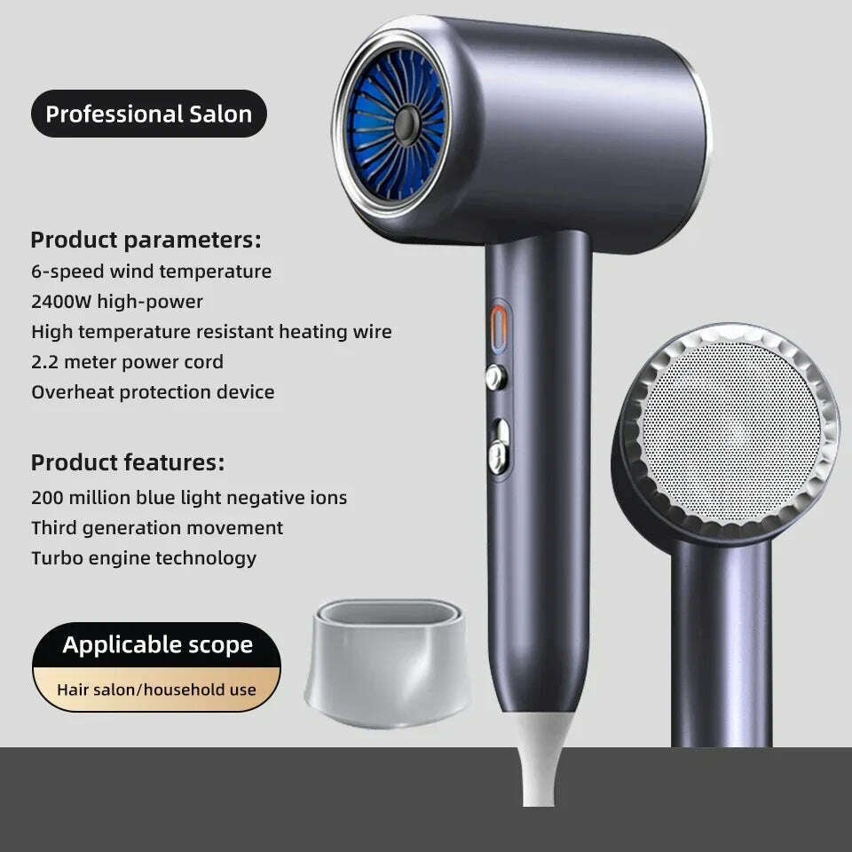 KIMLUD, 2400W 3th Gear Professional Hair Dryer Negative Lonic Blow Dryer Hot Cold Wind Air Brush Hairdryer Strong PowerDryer Salon Tool, CHINA / Grey / EU, KIMLUD Womens Clothes