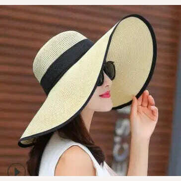 KIMLUD, 24colors Womens Sun Straw Hat Wide Brim UPF 50 Summer Hat Foldable Roll up Floppy Beach Hats for Women Big Bowknot, 17, KIMLUD Womens Clothes
