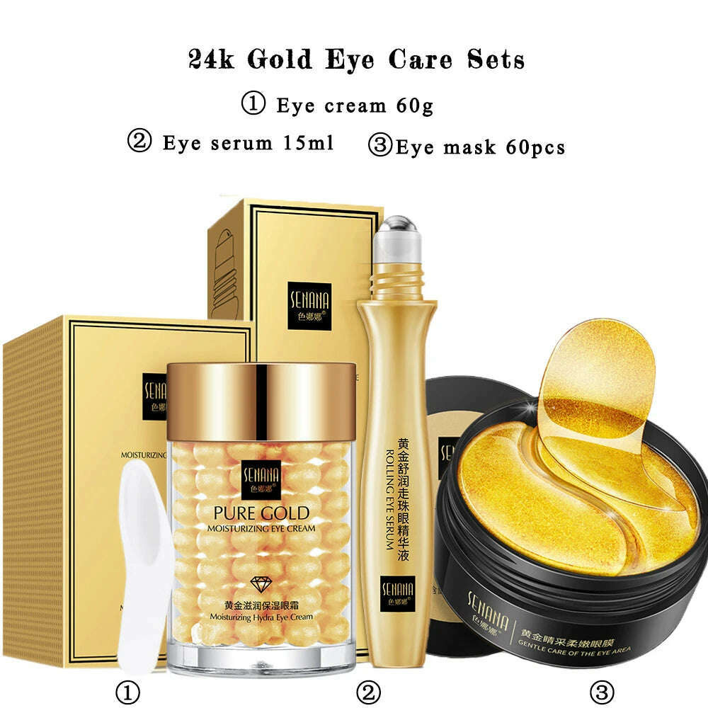 24k Gold Facial Skin Care Set Moisturizing Repair Sleep Mask Acne Facial products kit Mask Anti Wrinkle Essence Korean Cosmetics, SPAIN / Eye Care Sets, KIMLUD Women's Clothes