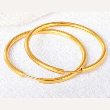KIMLUD, 24k pure gold earrings for women  big circle earring fine gold hoop earring, diameter about 2.5cm / Gold-color, KIMLUD Women's Clothes