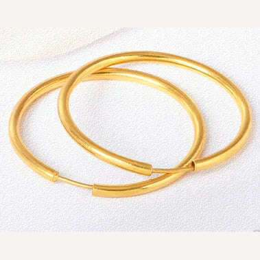 KIMLUD, 24k pure gold earrings for women  big circle earring fine gold hoop earring, diameter about 2.5cm / Gold-color, KIMLUD Womens Clothes