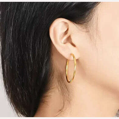 KIMLUD, 24k pure gold earrings for women  big circle earring fine gold hoop earring, KIMLUD Women's Clothes
