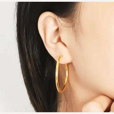 KIMLUD, 24k pure gold earrings for women  big circle earring fine gold hoop earring, KIMLUD Womens Clothes