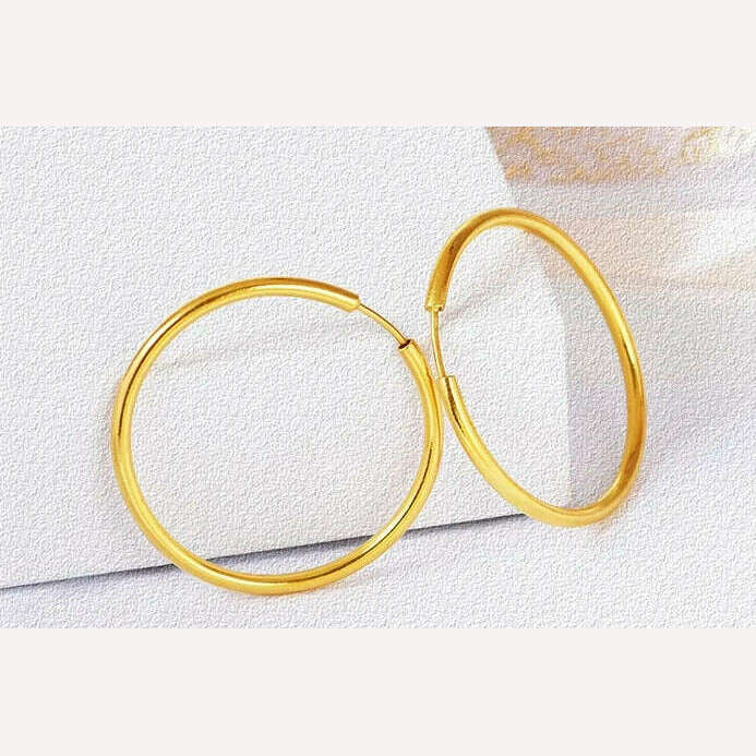 KIMLUD, 24k pure gold earrings for women  big circle earring fine gold hoop earring, KIMLUD Womens Clothes