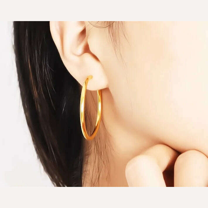 KIMLUD, 24k pure gold earrings for women  big circle earring fine gold hoop earring, KIMLUD Womens Clothes