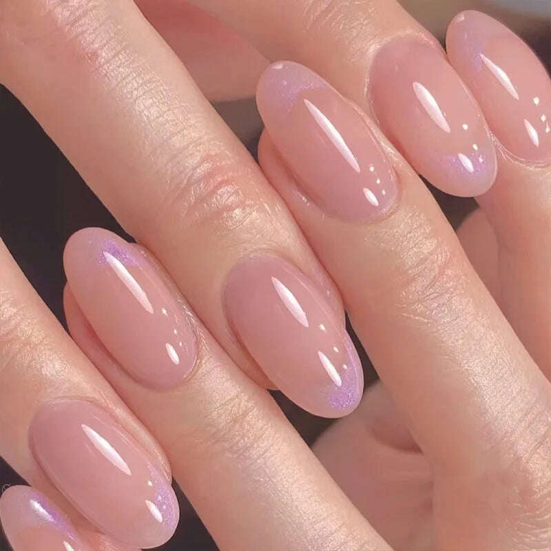 24pcs Almond Purple False Nails White Flower Design Fake Nails Art Full Coverage Waterproof Removable Faux Press on Nails - KIMLUD
