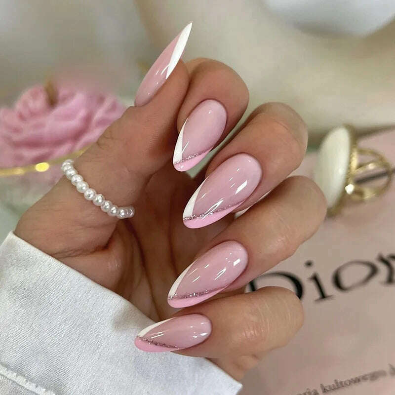 24pcs Almond Purple False Nails White Flower Design Fake Nails Art Full Coverage Waterproof Removable Faux Press on Nails - KIMLUD