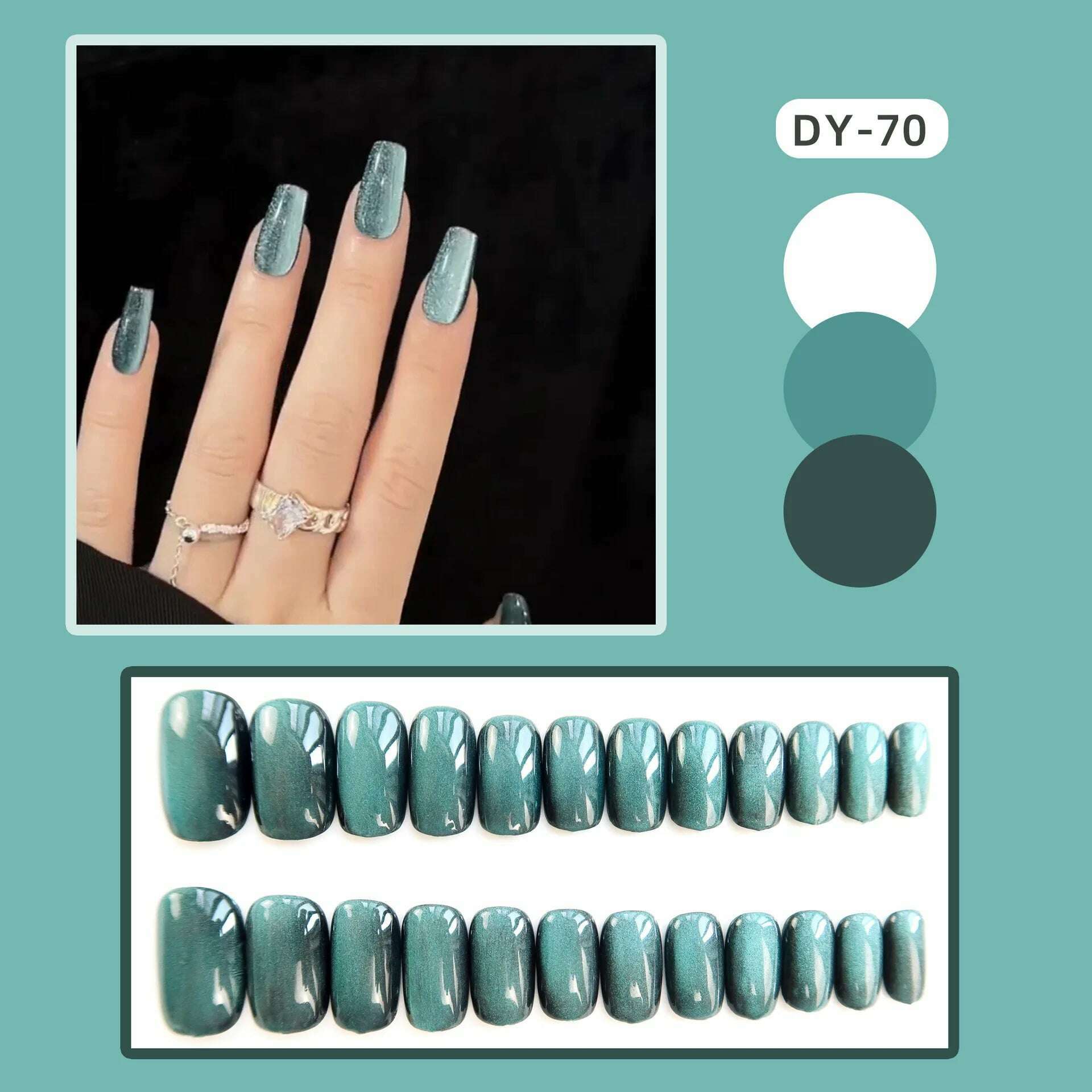 24pcs Aurora False Nail Cat Eye Black Fake Nail Full Cover Glitter Coffin Press on Nail Bride Lady Manicure Acrylic Nail Tip - KIMLUD