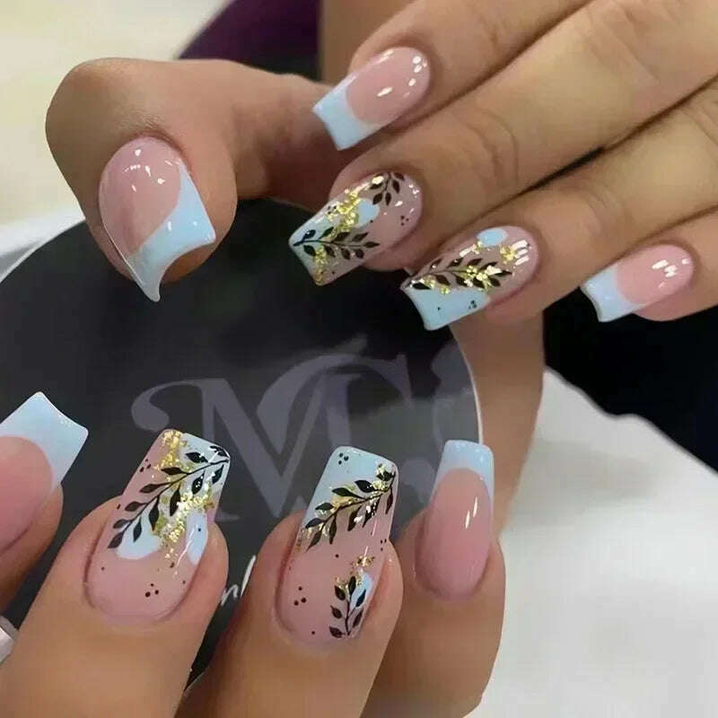 24Pcs Fashion Fake Nails Press on Short Square Head False Nail Art Green Leopard Print Design Artifical Full Cover Nail Tips - KIMLUD