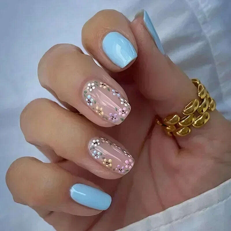 24Pcs Fashion Fake Nails Press on Short Square Head False Nail Art Green Leopard Print Design Artifical Full Cover Nail Tips - KIMLUD