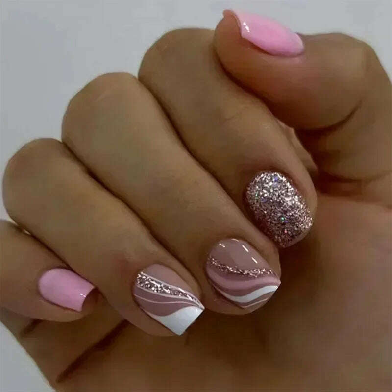 24Pcs Fashion Fake Nails Press on Short Square Head False Nail Art Green Leopard Print Design Artifical Full Cover Nail Tips - KIMLUD
