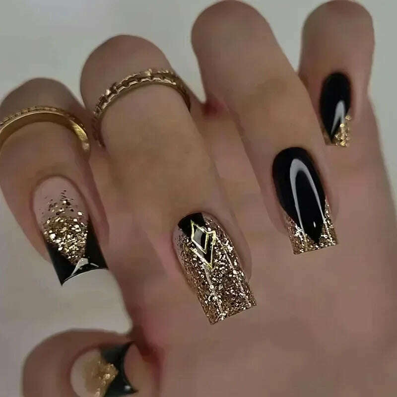 24Pcs Fashion Fake Nails Press on Short Square Head False Nail Art Green Leopard Print Design Artifical Full Cover Nail Tips - KIMLUD