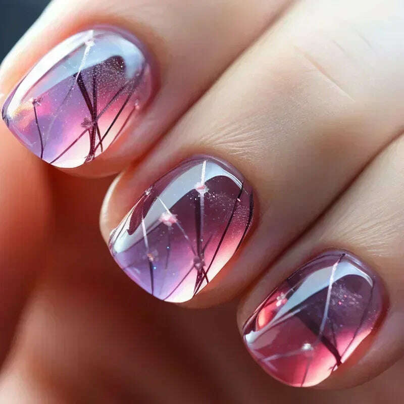 24Pcs Fashion Fake Nails Press on Short Square Head False Nail Art Green Leopard Print Design Artifical Full Cover Nail Tips - KIMLUD