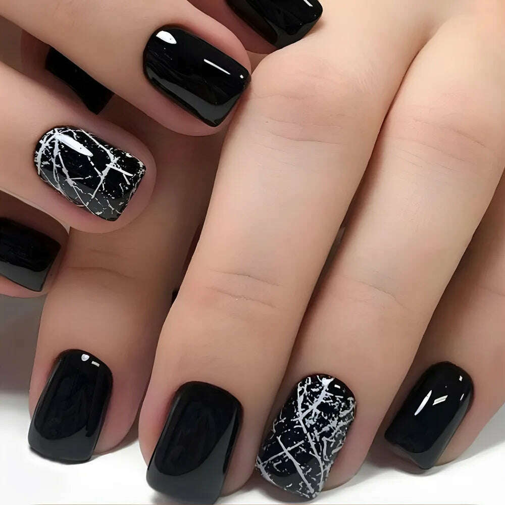 24Pcs Fashion Fake Nails Press on Short Square Head False Nail Art Green Leopard Print Design Artifical Full Cover Nail Tips - KIMLUD