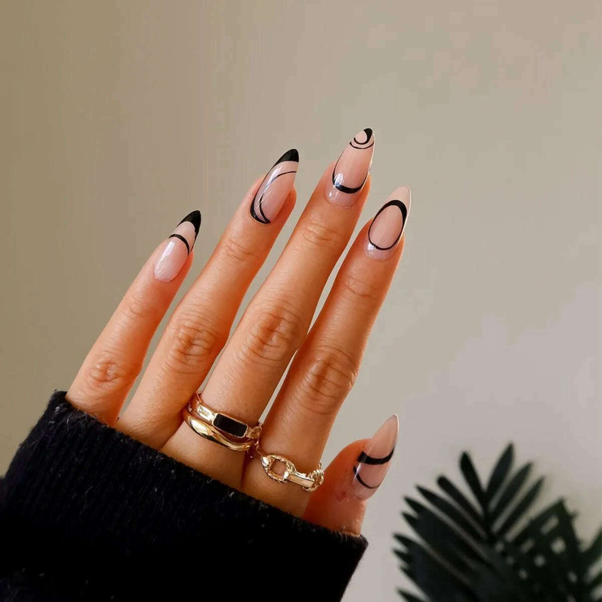 24pcs Light Green Stripe Gradient Wearing Fake Nails Seamless Removable Full Cover Long False Nails Press On Nails With Designs - KIMLUD