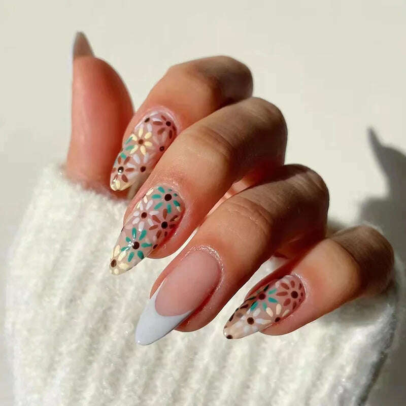 24pcs Light Green Stripe Gradient Wearing Fake Nails Seamless Removable Full Cover Long False Nails Press On Nails With Designs - KIMLUD