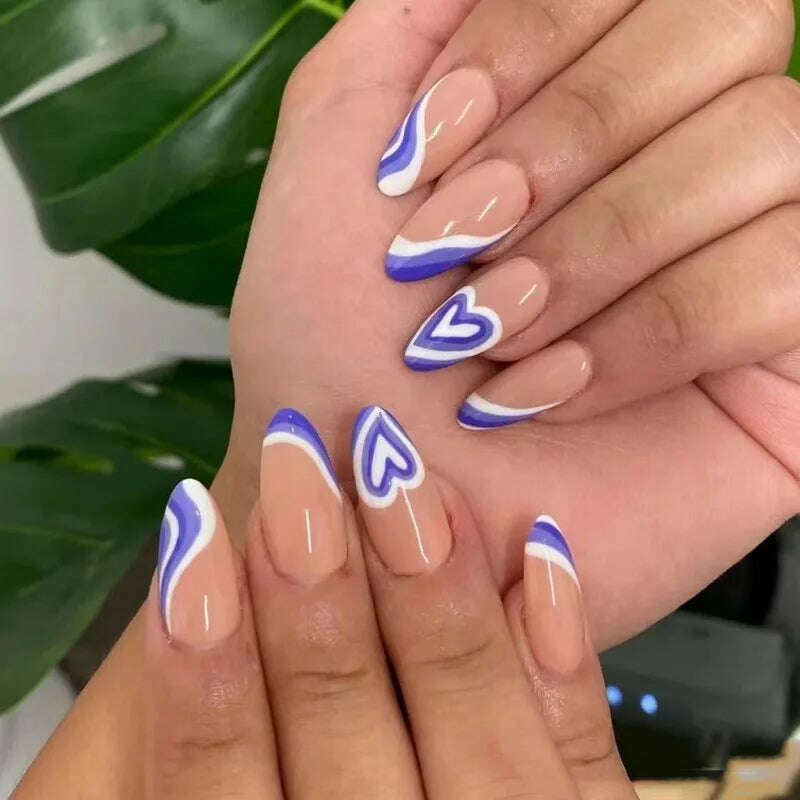 24pcs Light Green Stripe Gradient Wearing Fake Nails Seamless Removable Full Cover Long False Nails Press On Nails With Designs - KIMLUD