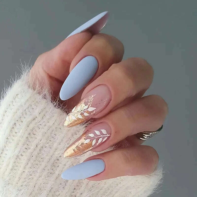 24pcs Light Green Stripe Gradient Wearing Fake Nails Seamless Removable Full Cover Long False Nails Press On Nails With Designs - KIMLUD