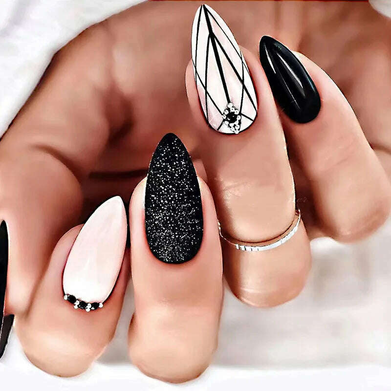24pcs Light Green Stripe Gradient Wearing Fake Nails Seamless Removable Full Cover Long False Nails Press On Nails With Designs - KIMLUD