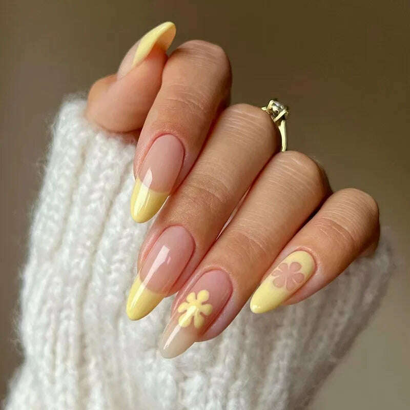 24pcs Light Green Stripe Gradient Wearing Fake Nails Seamless Removable Full Cover Long False Nails Press On Nails With Designs - KIMLUD