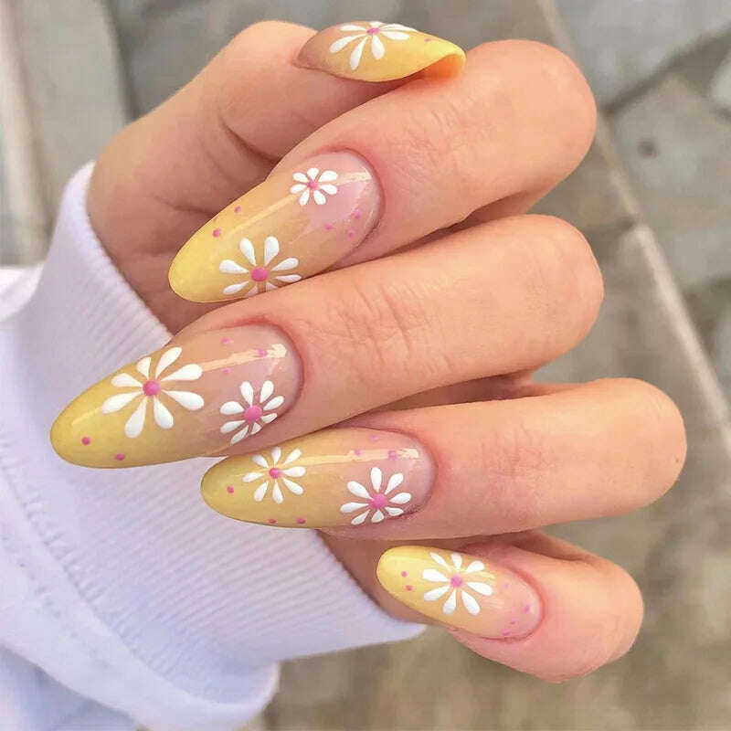 24pcs Light Green Stripe Gradient Wearing Fake Nails Seamless Removable Full Cover Long False Nails Press On Nails With Designs - KIMLUD