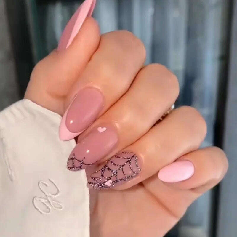 24pcs Light Green Stripe Gradient Wearing Fake Nails Seamless Removable Full Cover Long False Nails Press On Nails With Designs - KIMLUD