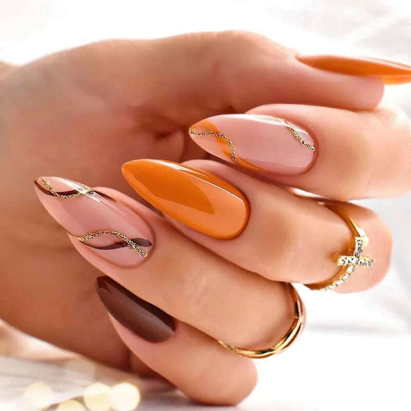 24pcs Light Green Stripe Gradient Wearing Fake Nails Seamless Removable Full Cover Long False Nails Press On Nails With Designs - KIMLUD