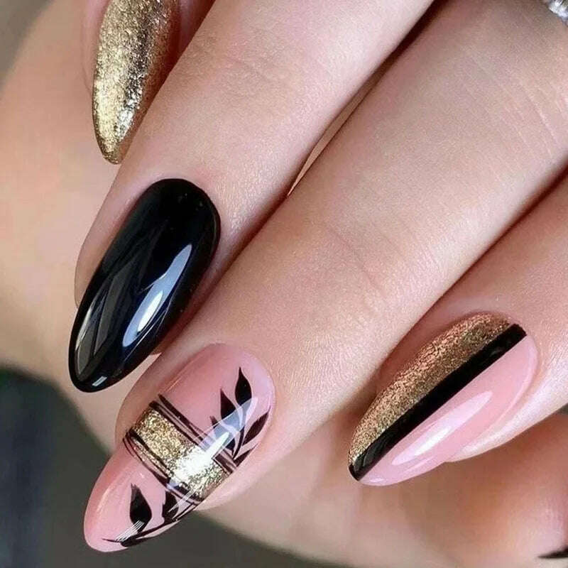 24pcs Light Green Stripe Gradient Wearing Fake Nails Seamless Removable Full Cover Long False Nails Press On Nails With Designs - KIMLUD